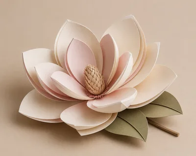 Handcrafted Paper Magnolia Flower On Beige Background
