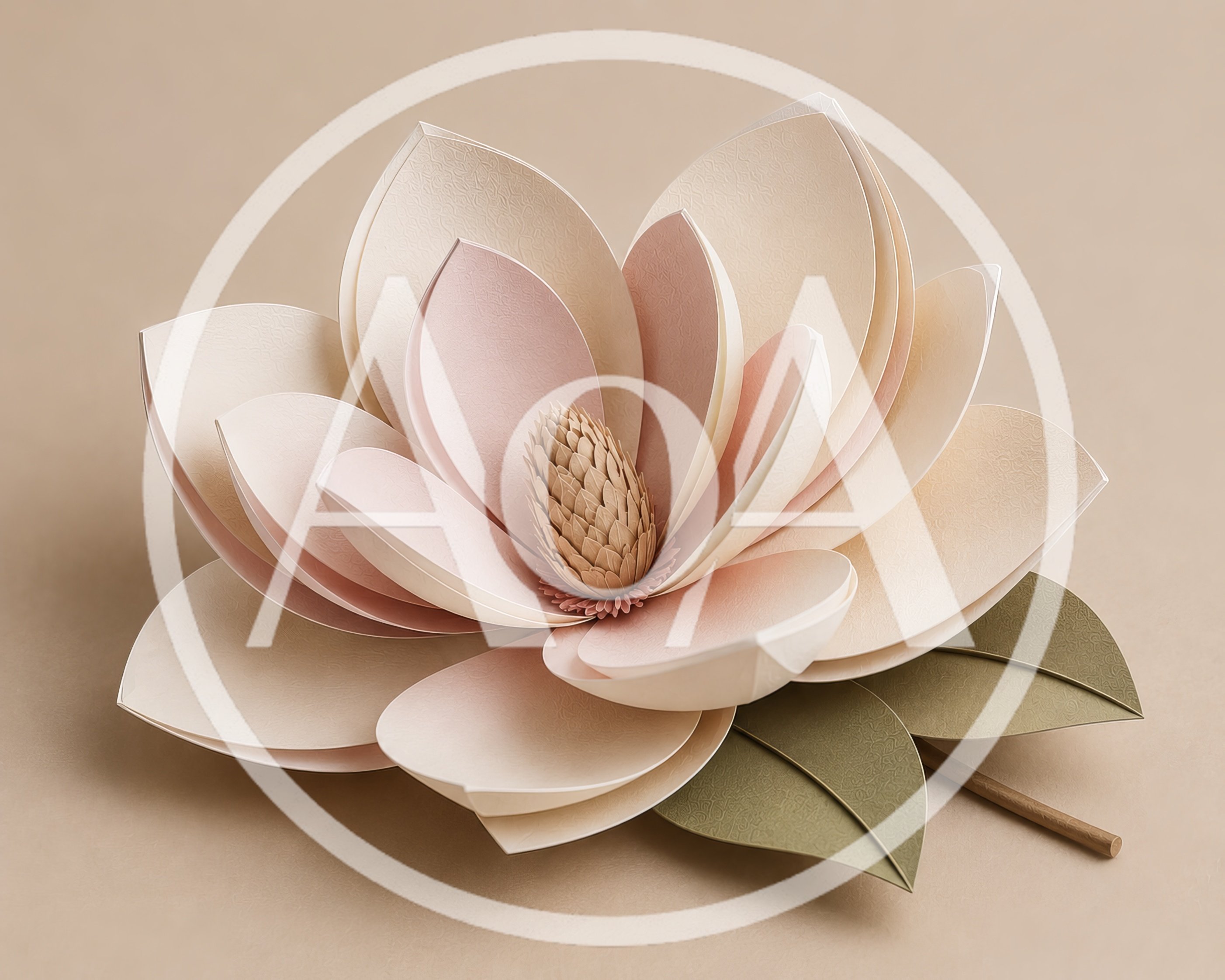 Handcrafted Paper Magnolia Flower On Beige Background