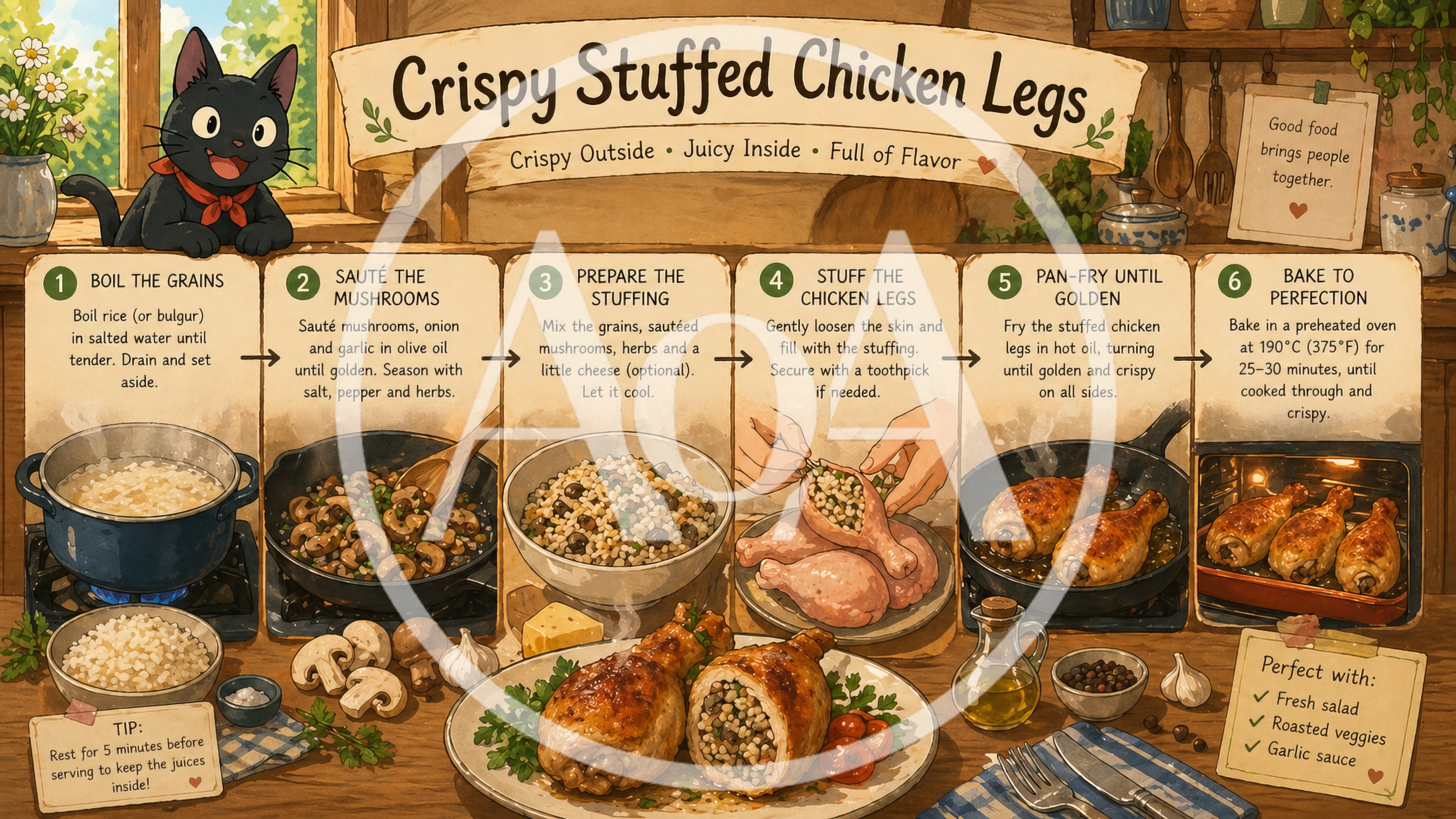 Illustrated Recipe Guide For Crispy Stuffed Chicken Legs