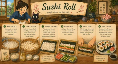 Illustrated Step By Step Sushi Roll Recipe Guide