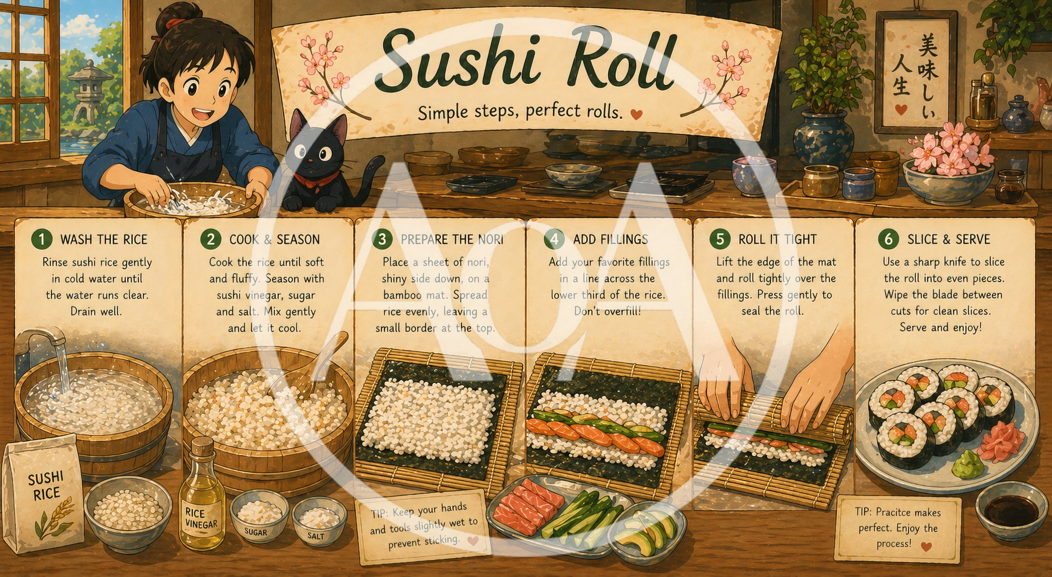 Illustrated Step By Step Sushi Roll Recipe Guide