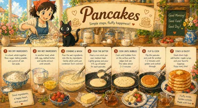 Illustrated Pancake Recipe Infographic With Anime Style Character