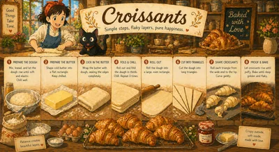 Animated Style Croissant Baking Recipe Infographic