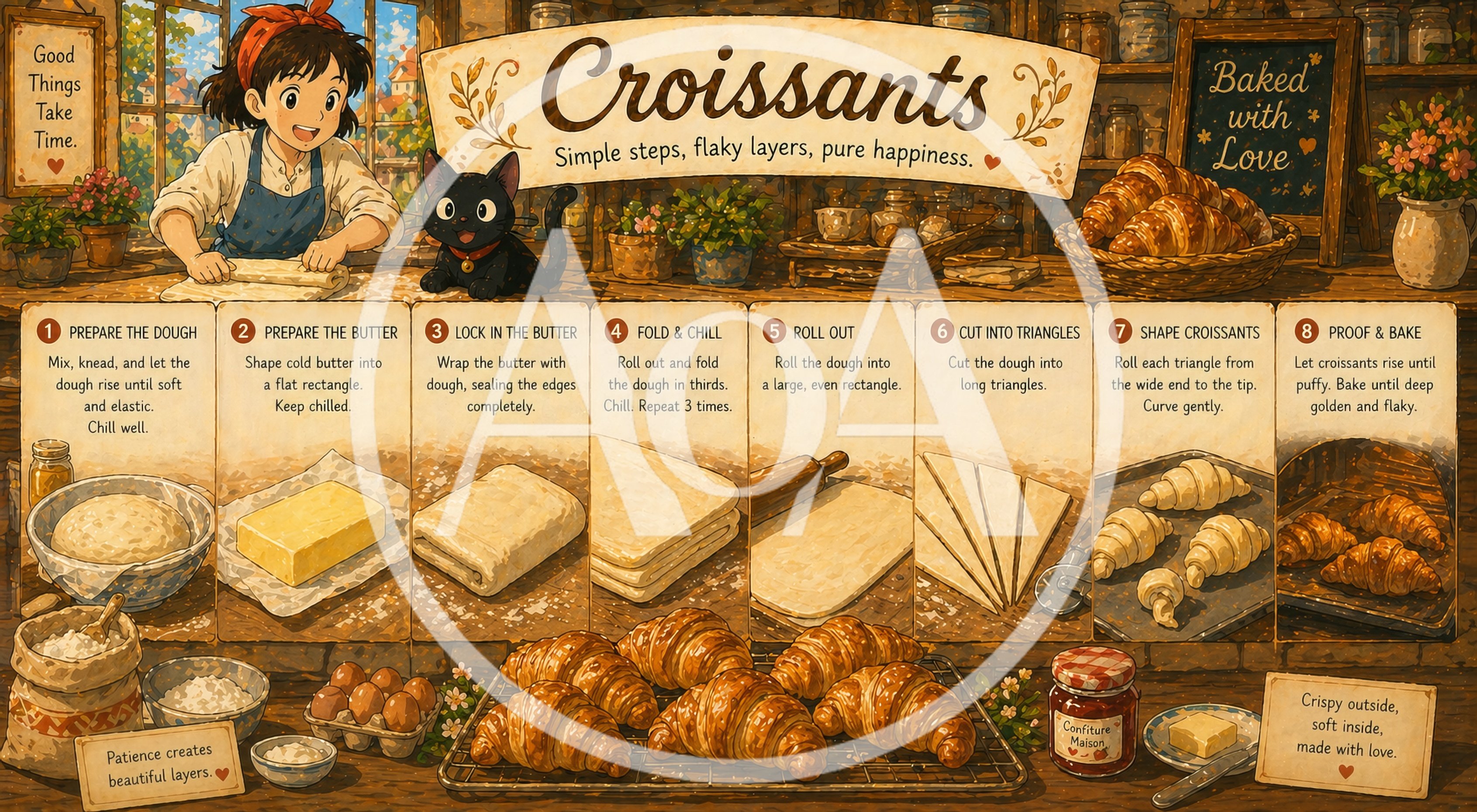 Animated Style Croissant Baking Recipe Infographic
