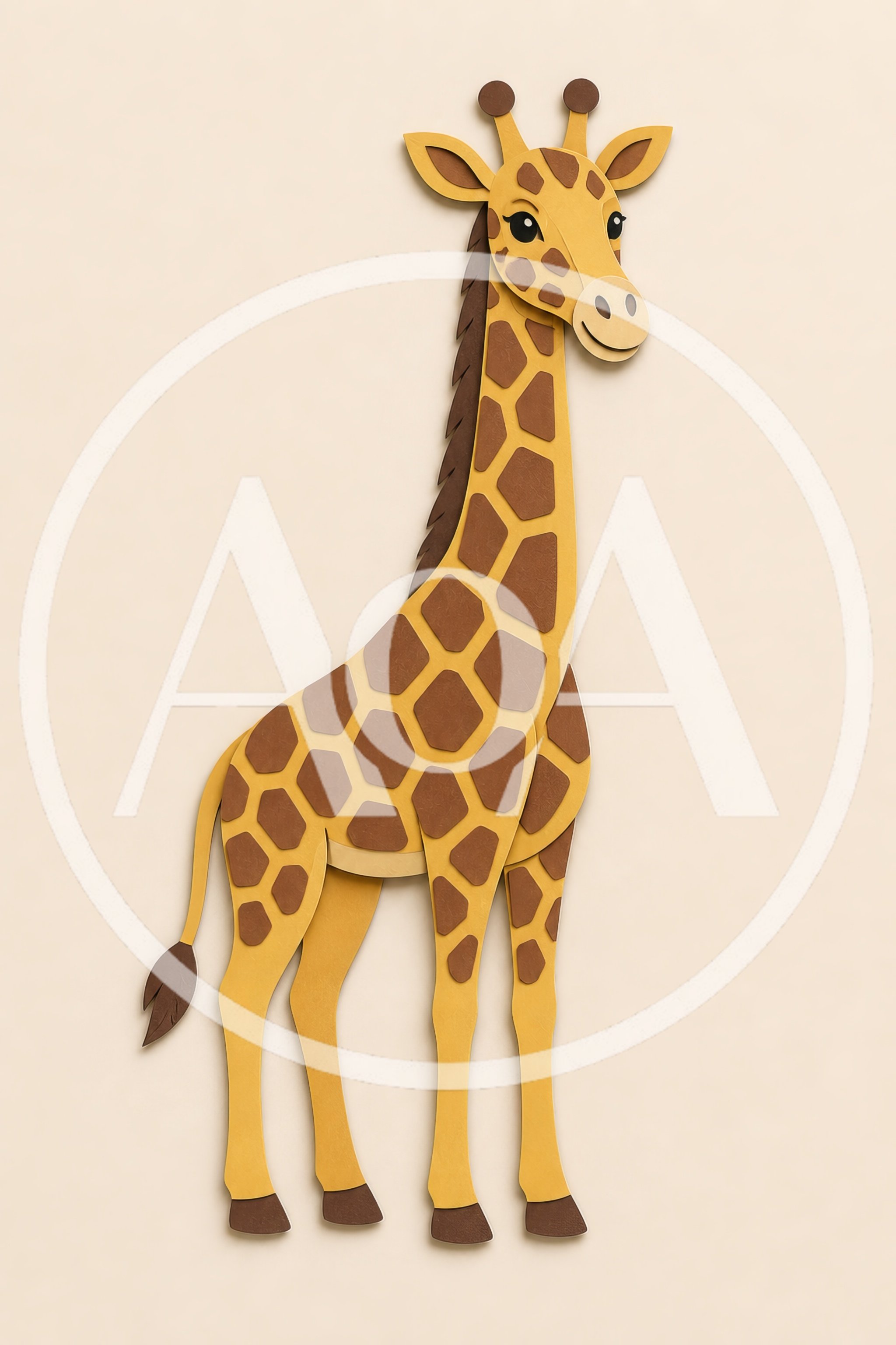Paper Craft Giraffe Illustration On Beige Background