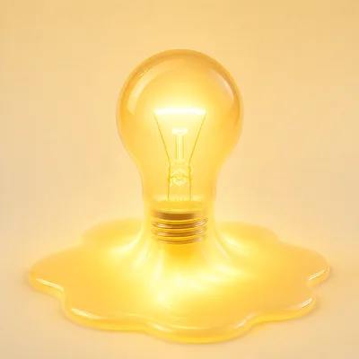 Melting Glowing Light Bulb On Solid Background