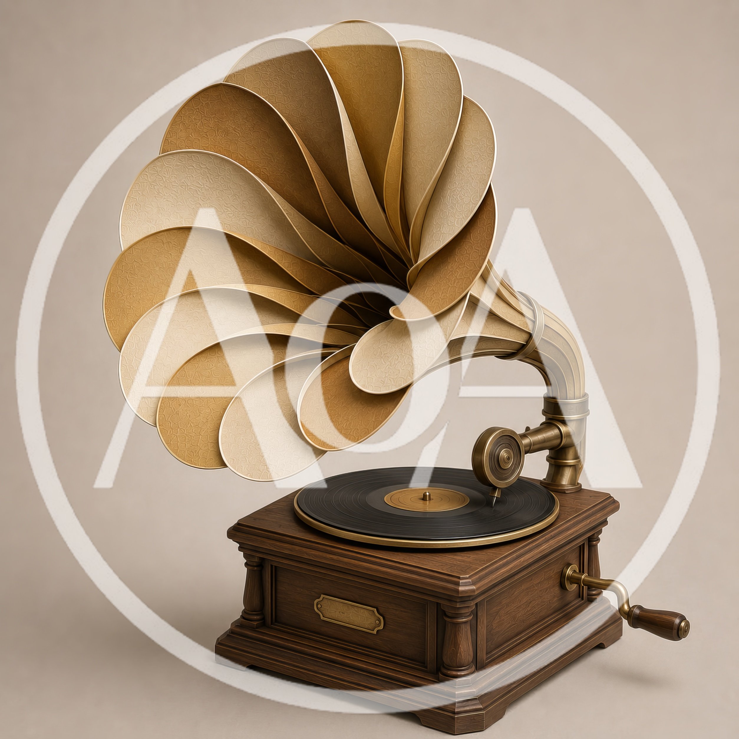Vintage Gramophone With Ornate Petal Shaped Horn