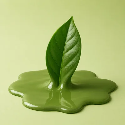 Green Leaf Melting Into A Liquid Puddle