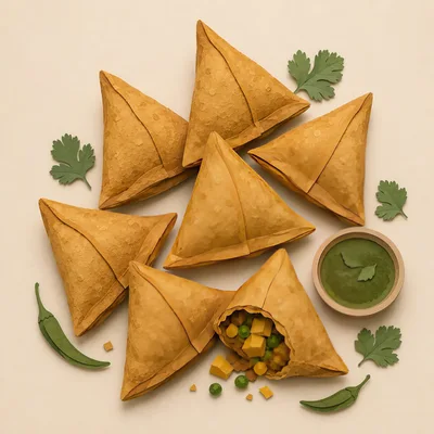 Crispy Fried Vegetable Samosas With Green Chutney