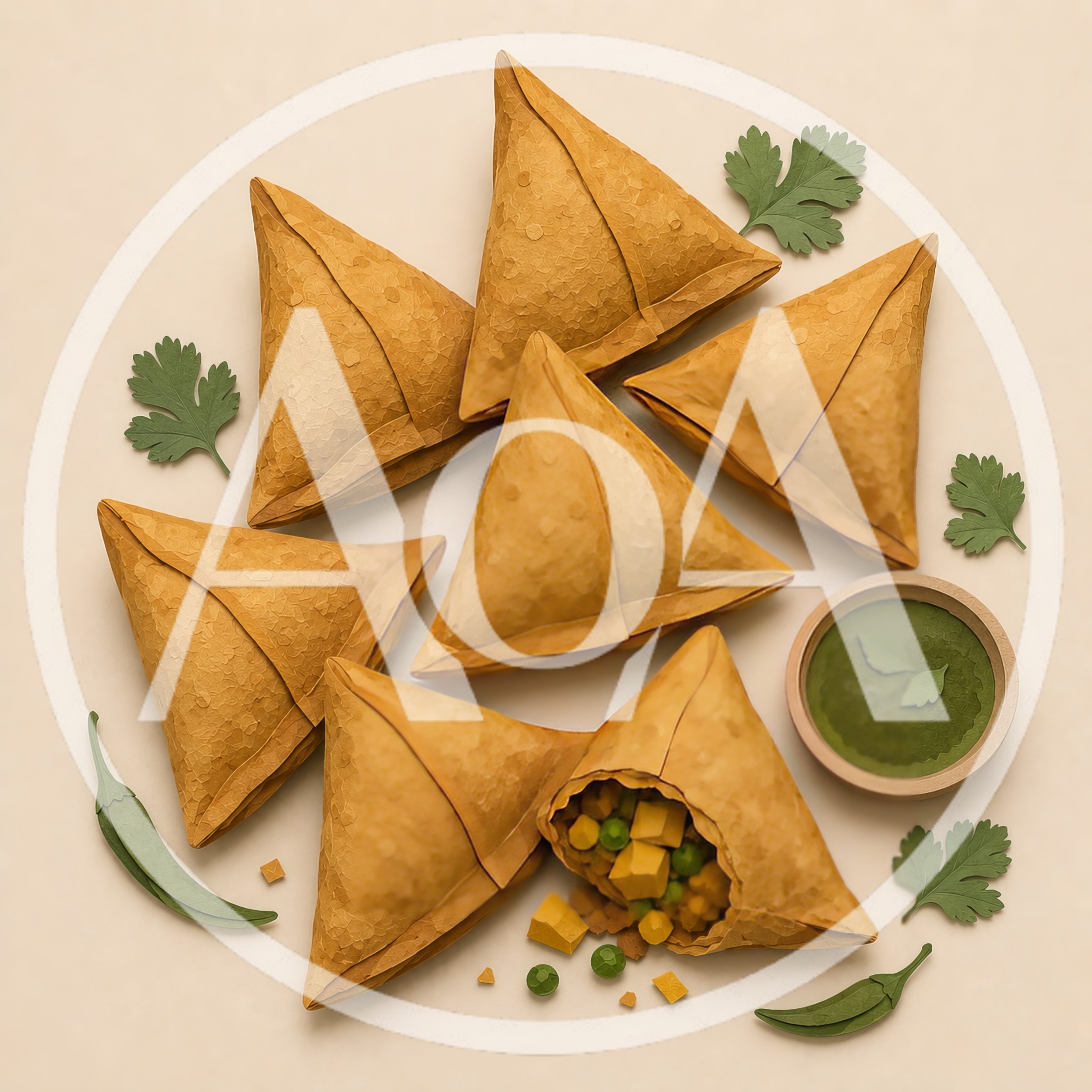 Crispy Fried Vegetable Samosas With Green Chutney