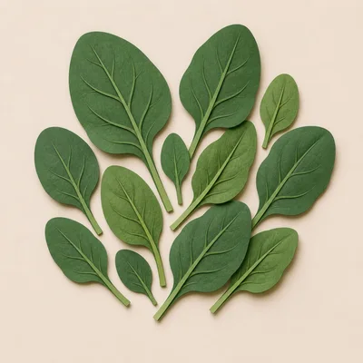 Fresh Green Spinach Leaves Arranged On Beige Background