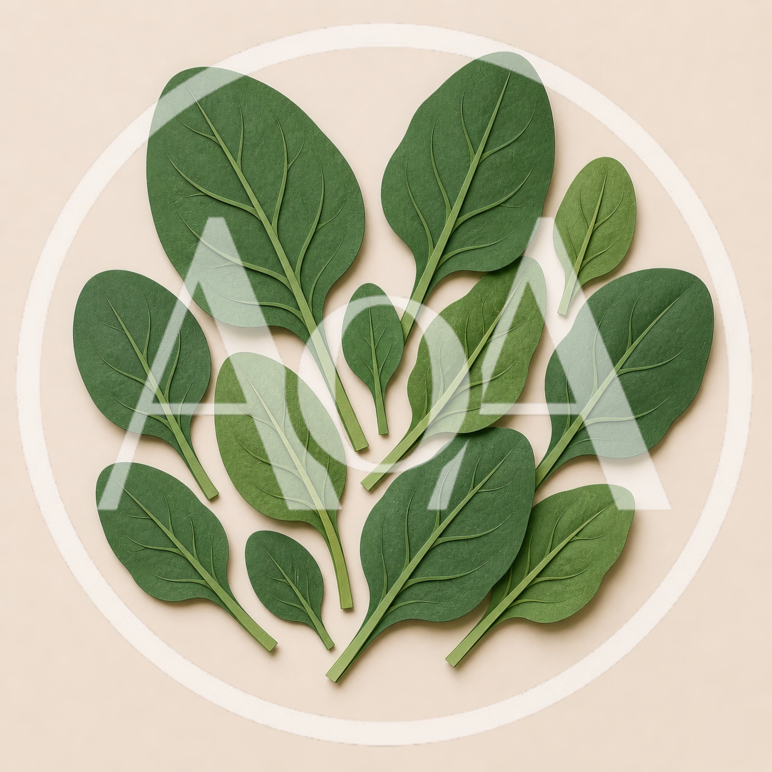 Fresh Green Spinach Leaves Arranged On Beige Background