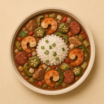 Paper Cutout Style Illustration Of Gumbo With Rice