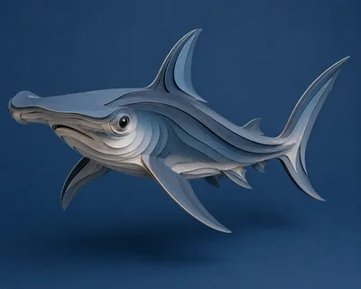 Paper Cutout Style Hammerhead Shark Illustration