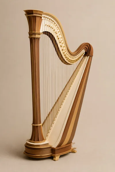 Elegant Wooden Concert Harp On Neutral Background
