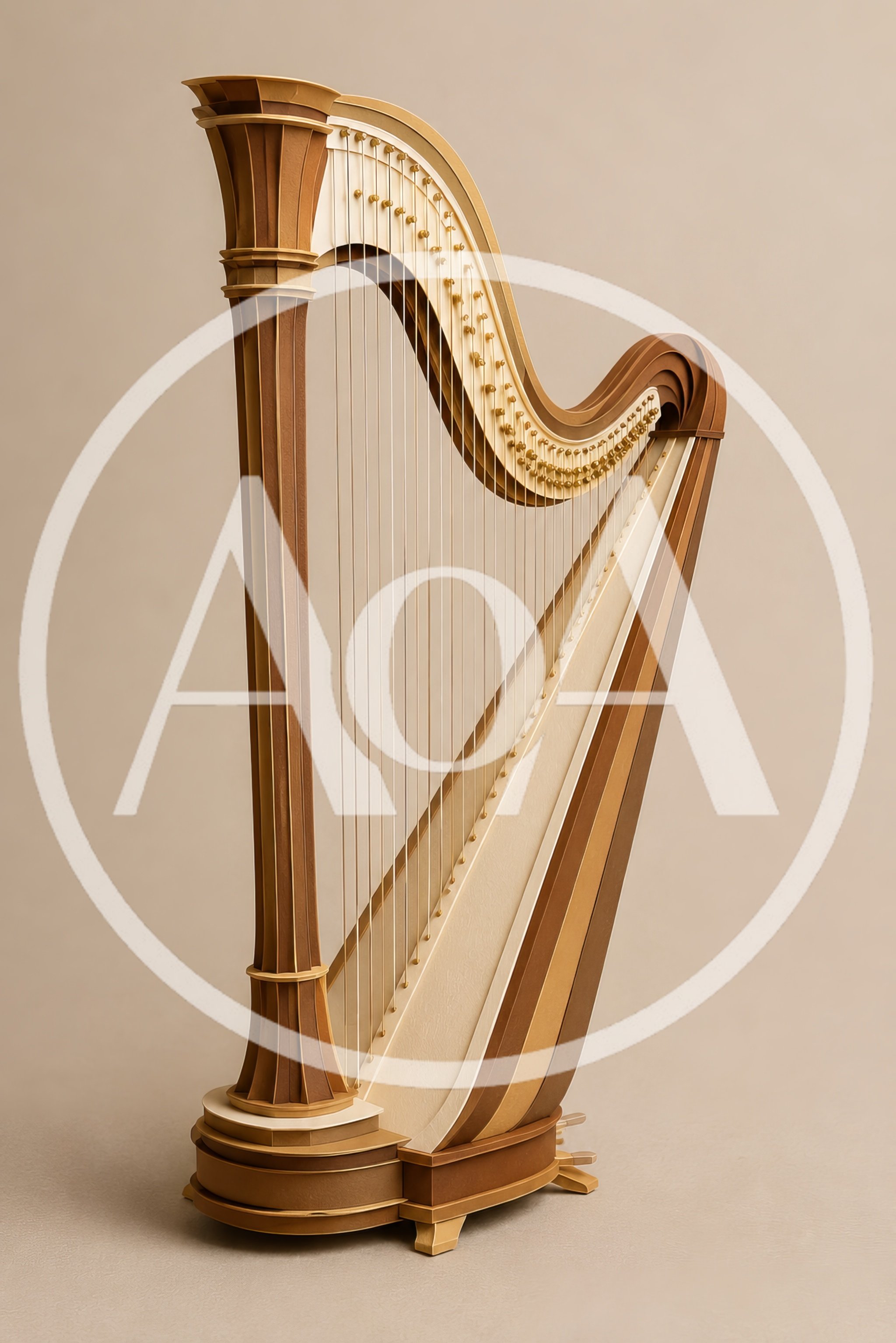 Elegant Wooden Concert Harp On Neutral Background