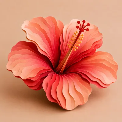 Paper Craft Hibiscus Flower On Beige Background