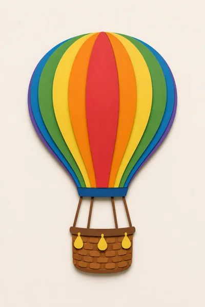 Paper Cutout Style Hot Air Balloon Illustration