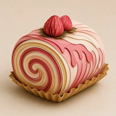 Paper Quilling Art Of A Strawberry Swiss Roll Cake