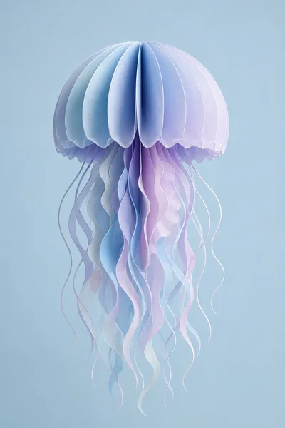 Paper Craft Jellyfish Sculpture On Blue Background