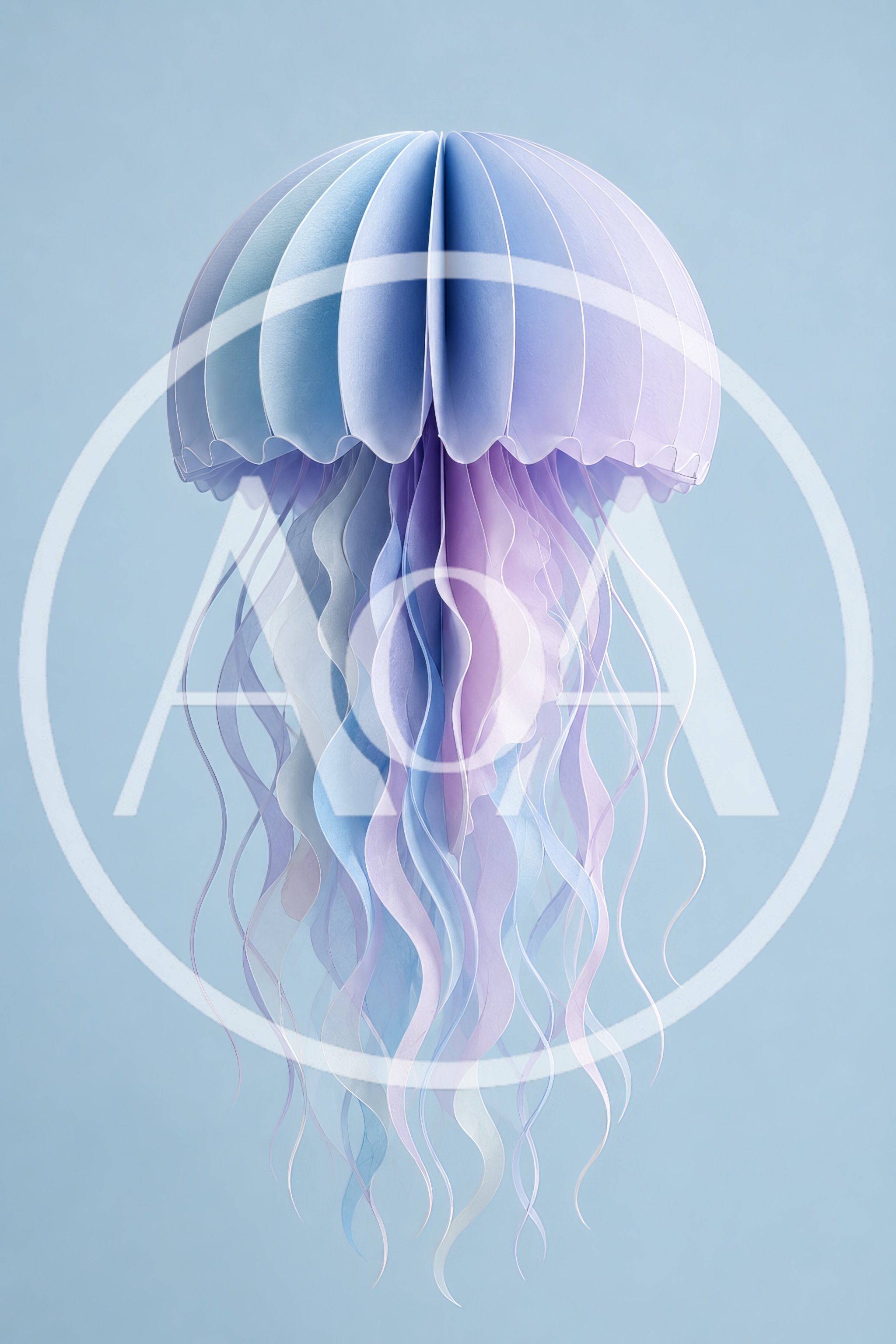 Paper Craft Jellyfish Sculpture On Blue Background