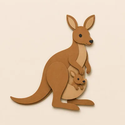 Paper Cutout Illustration Of A Kangaroo With Joey
