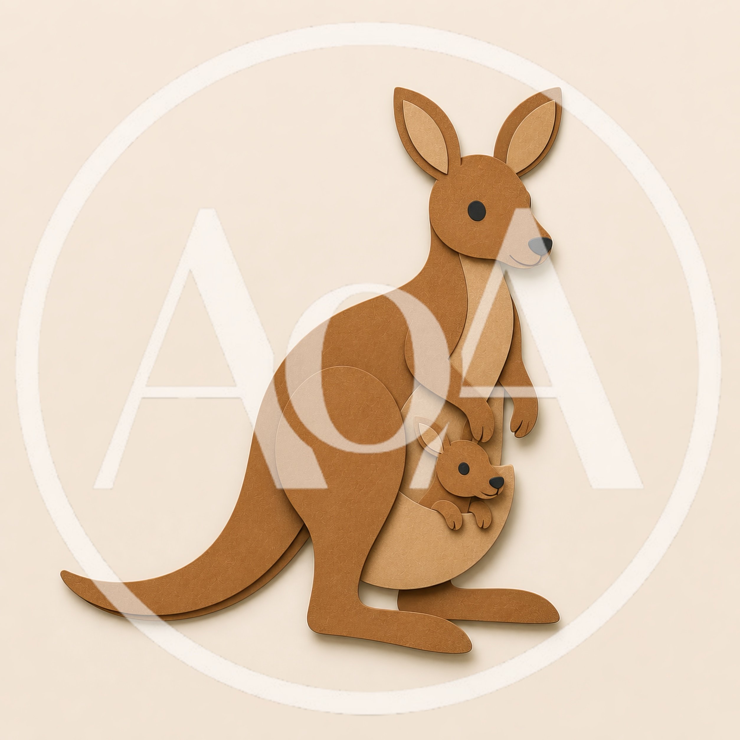 Paper Cutout Illustration Of A Kangaroo With Joey