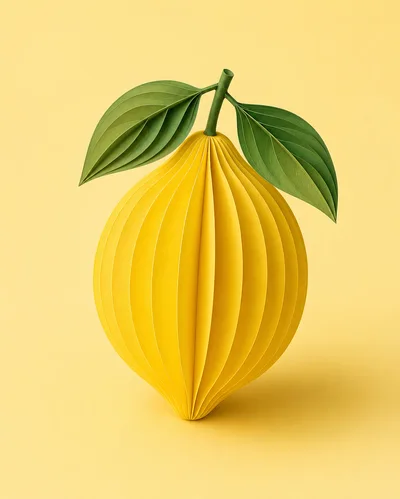 Paper Craft Lemon Sculpture on Yellow Background