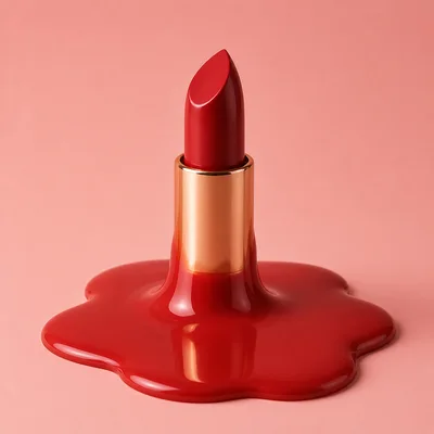 Melting Red Lipstick On A Pink Background