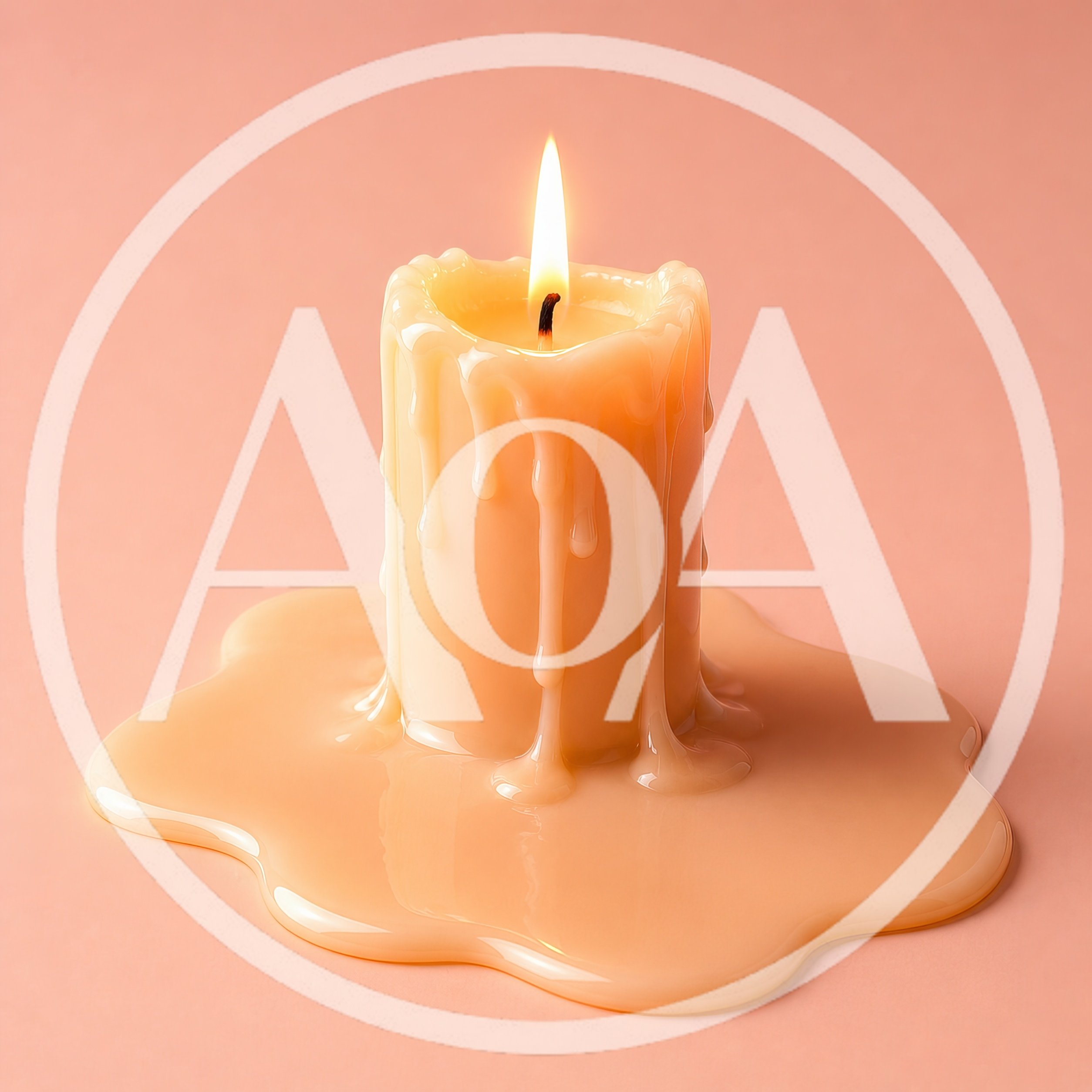 Lit Candle Melting On A Solid Peach Background