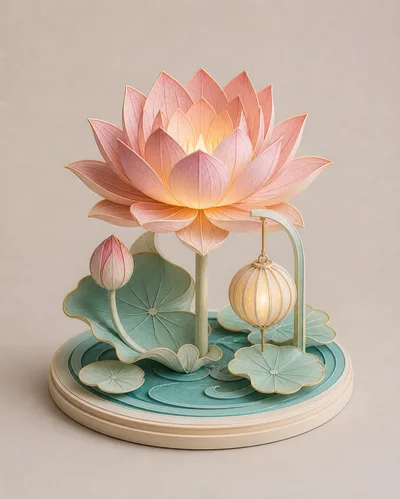 Decorative Lotus Flower Lamp With Hanging Lantern