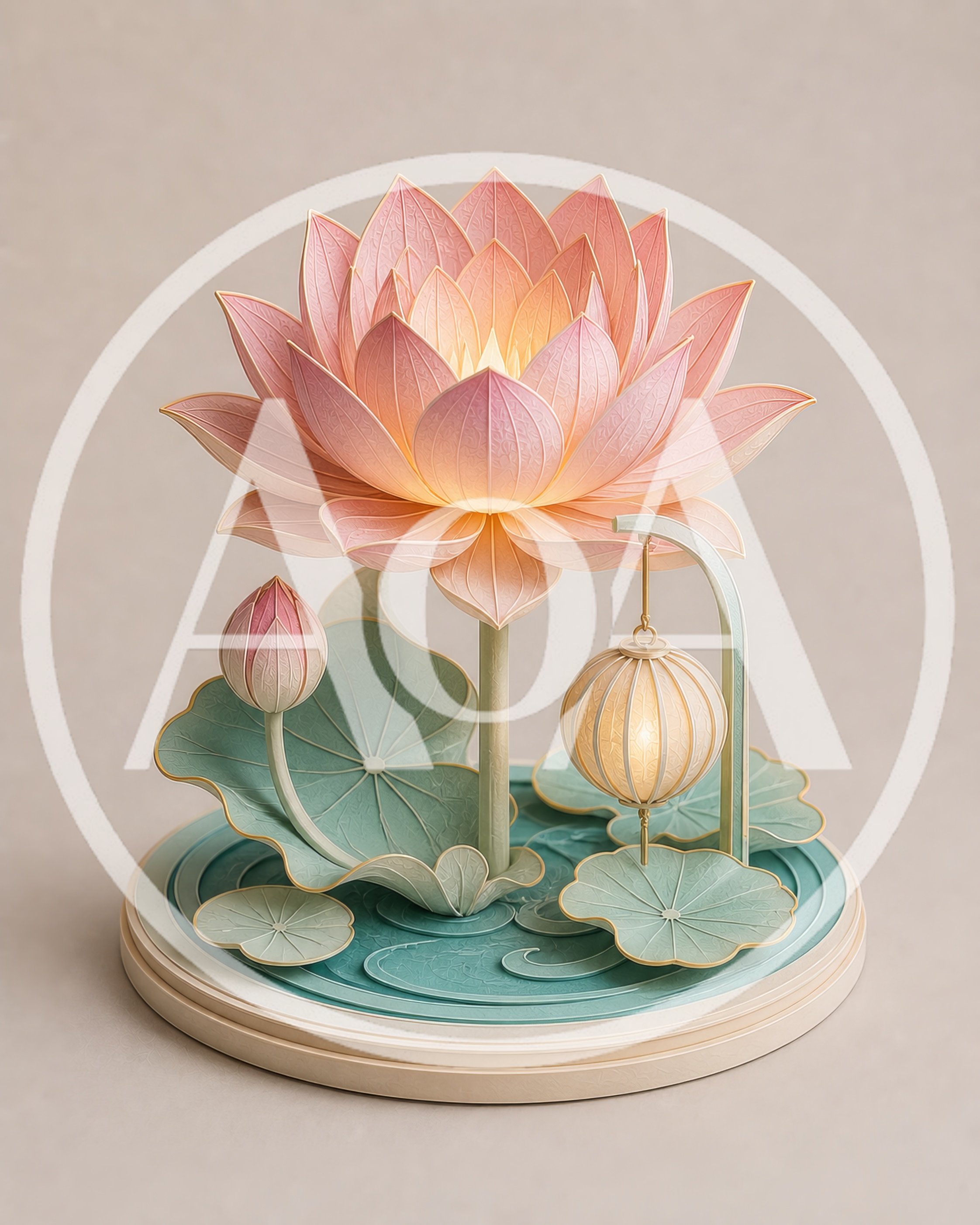 Decorative Lotus Flower Lamp With Hanging Lantern