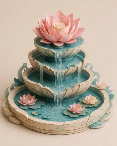 Three Tiered Lotus Flower Water Fountain