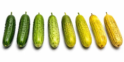 Eight Cucumbers Showing Stages Of Ripening