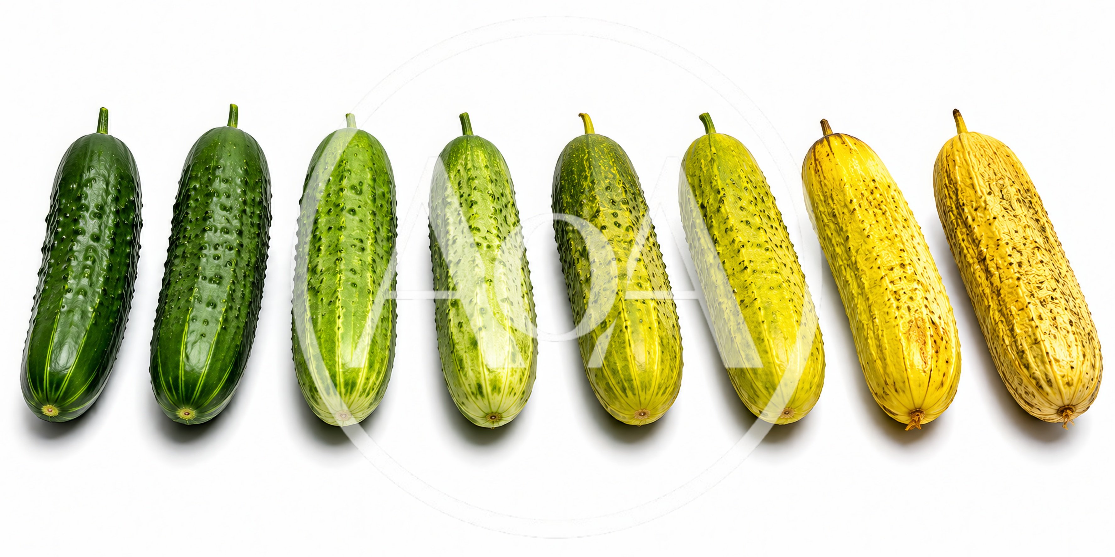 Eight Cucumbers Showing Stages Of Ripening