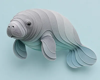 Layered Paper Art Manatee Sculpture