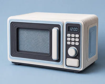 Retro Style Microwave Oven on Blue Background