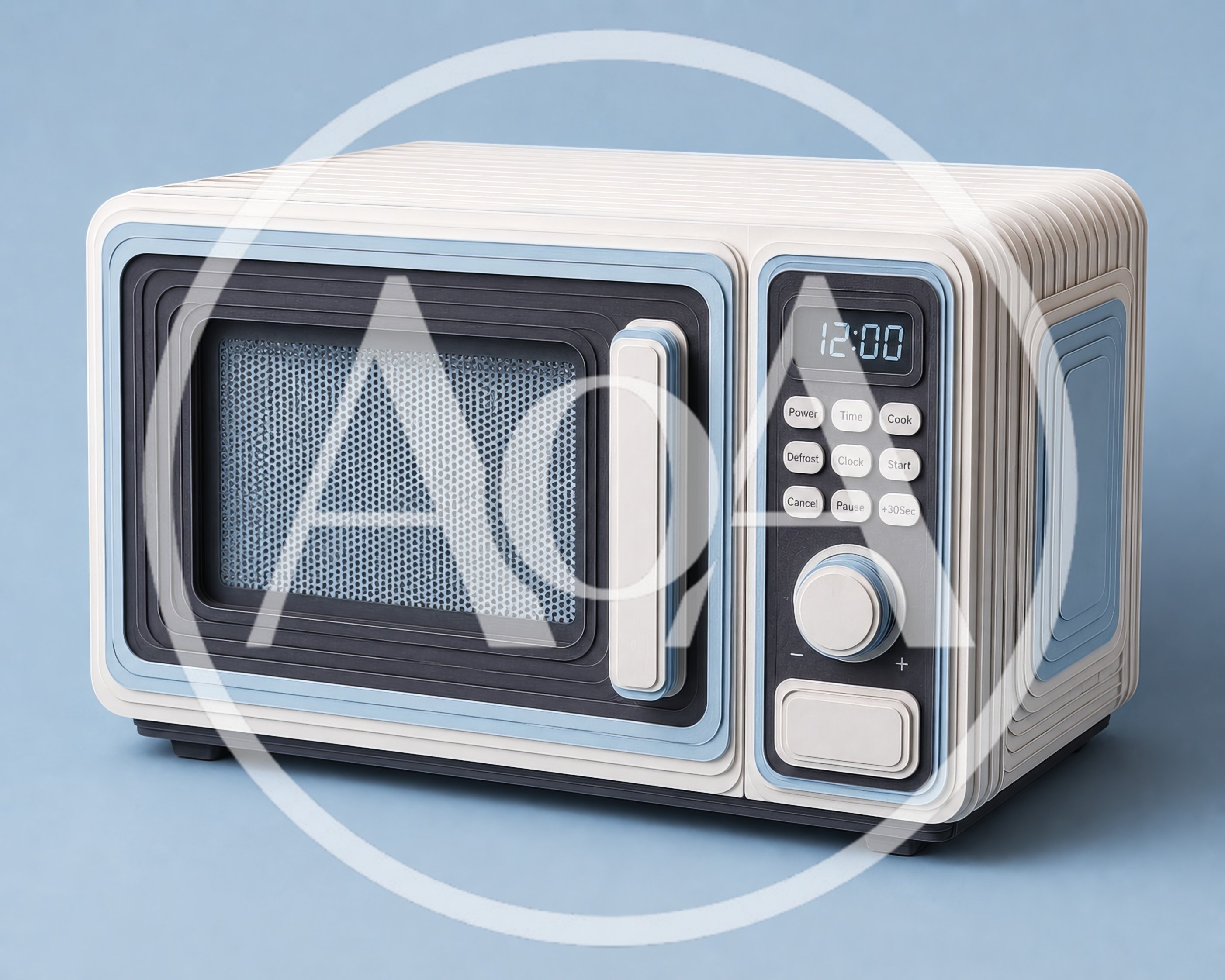 Retro Style Microwave Oven on Blue Background