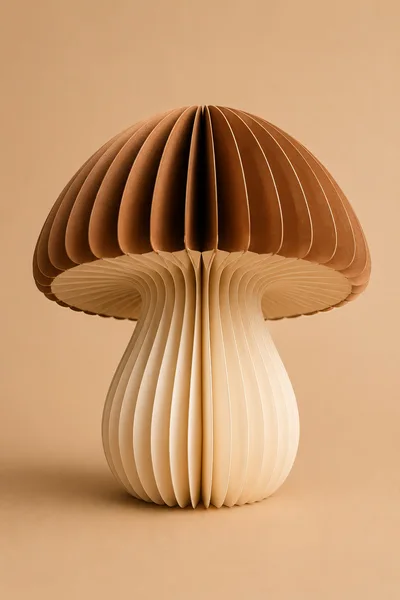 Paper Craft Mushroom Sculpture On Beige Background