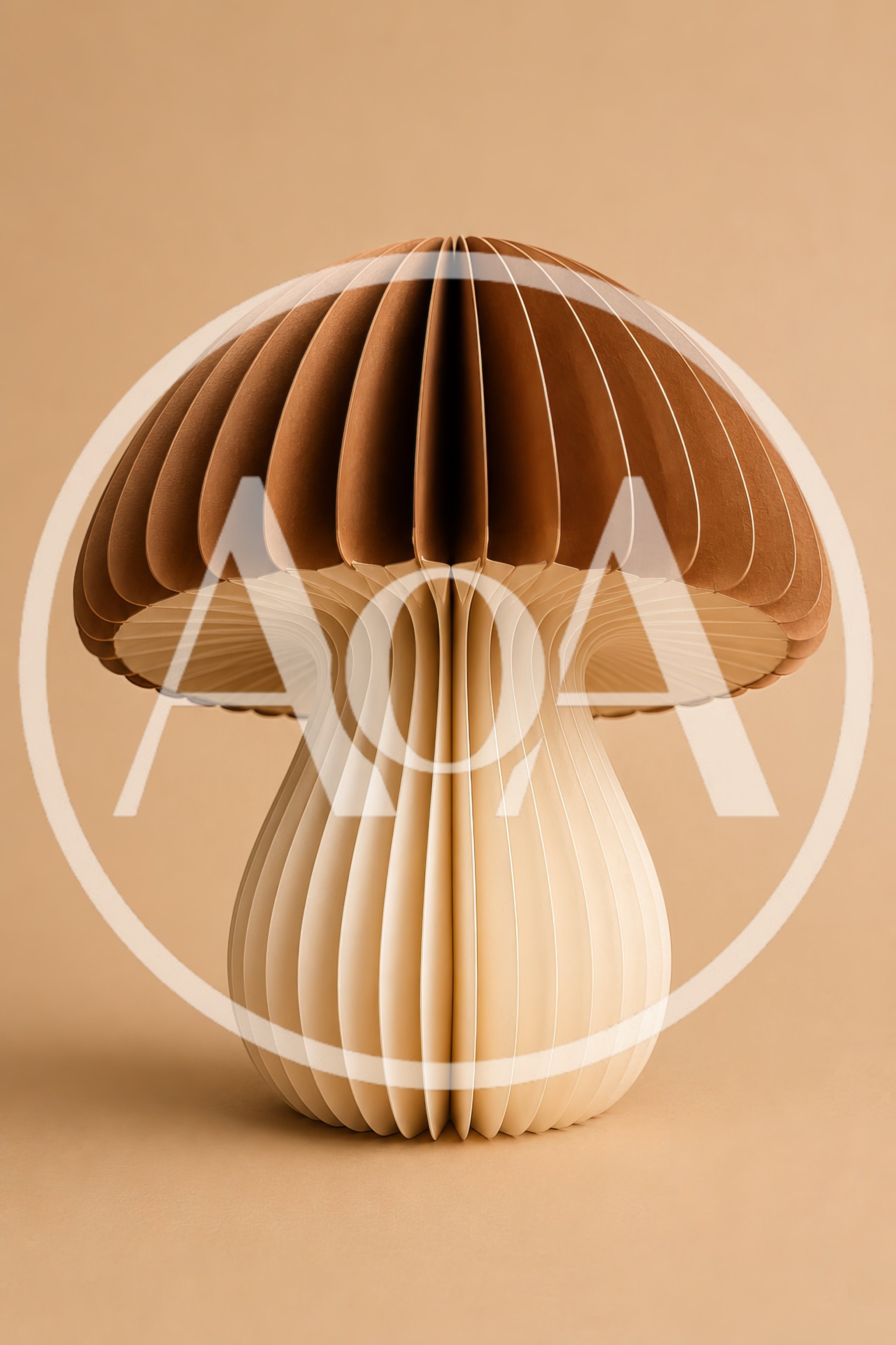 Paper Craft Mushroom Sculpture On Beige Background