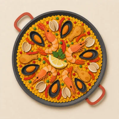 Paper Craft Illustration Of A Traditional Spanish Paella
