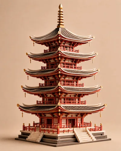 Miniature Five Story Japanese Pagoda Model