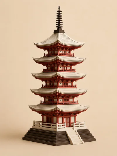 Miniature Five Story Japanese Pagoda Model