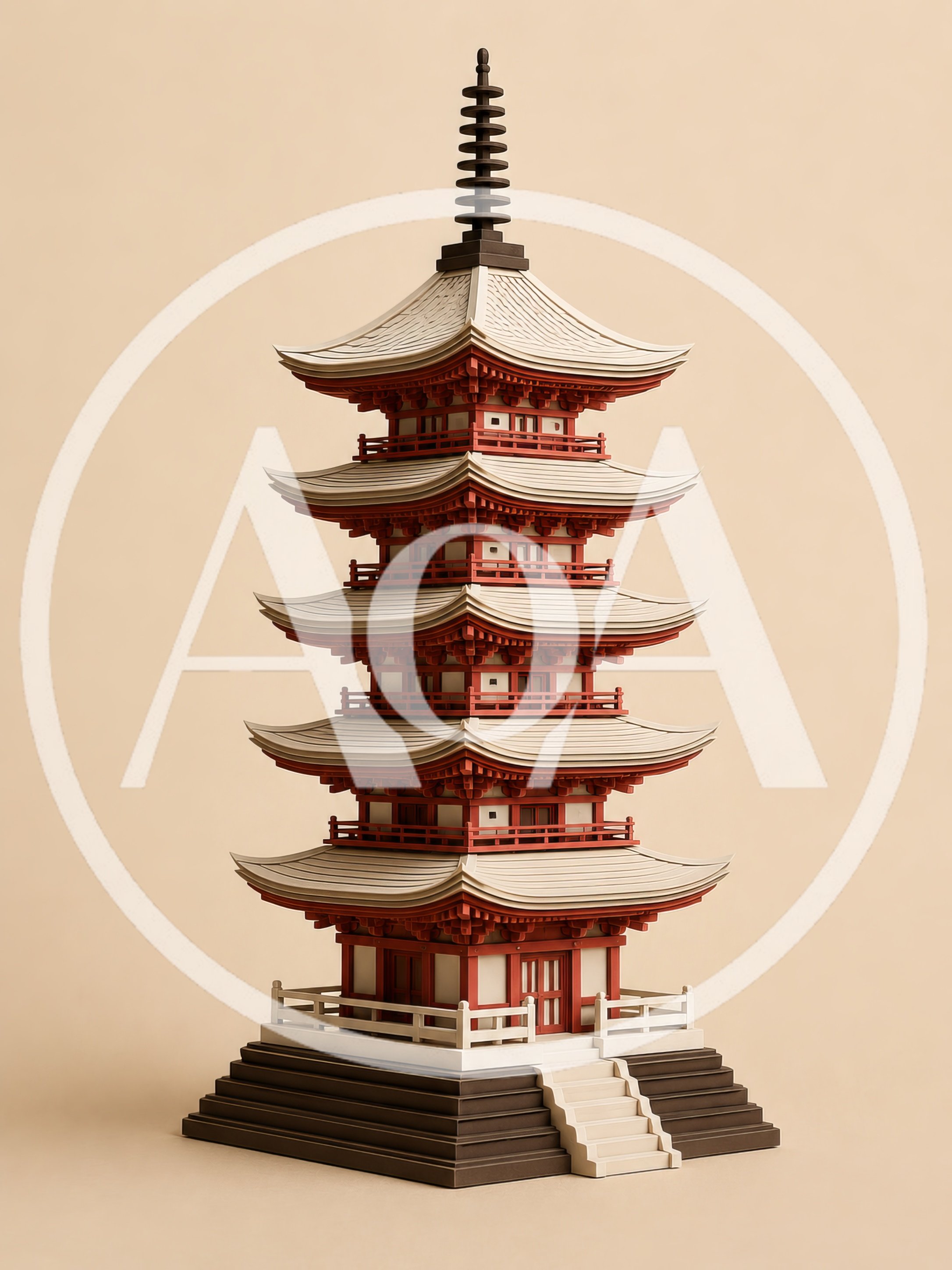 Miniature Five Story Japanese Pagoda Model