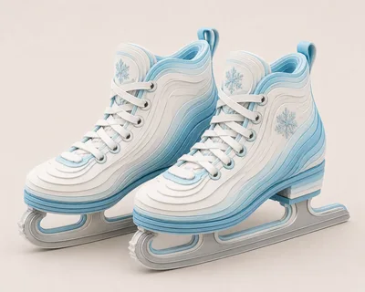 Pair Of Stylized White And Blue Ice Skates