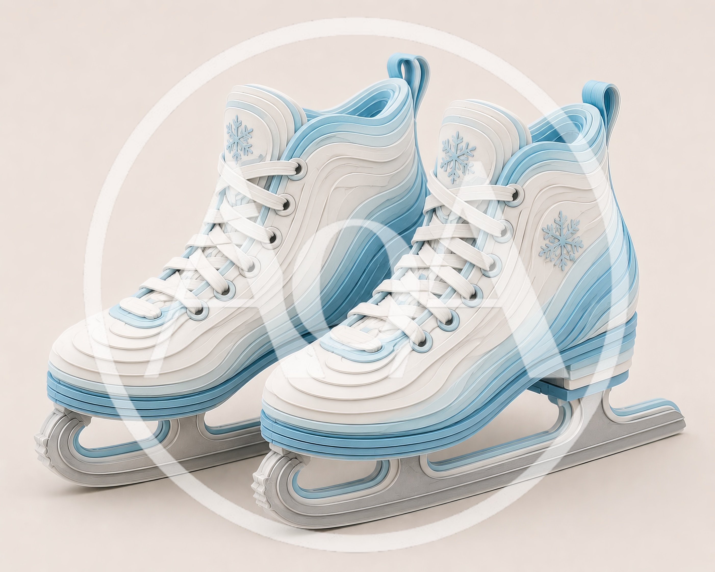 Pair Of Stylized White And Blue Ice Skates