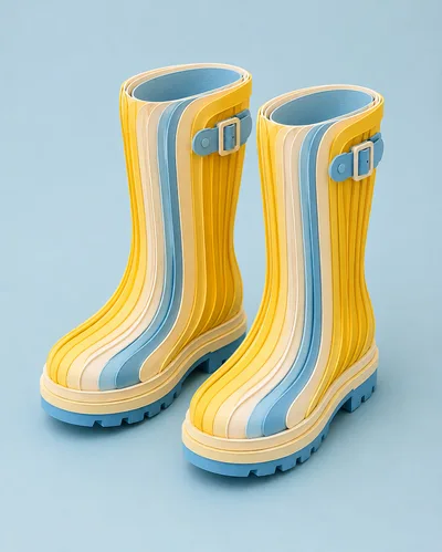 Pair of Layered Yellow and Blue Rain Boots