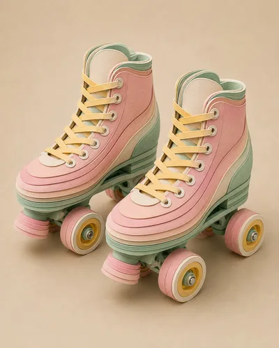 Pastel Layered Paper Art Roller Skates