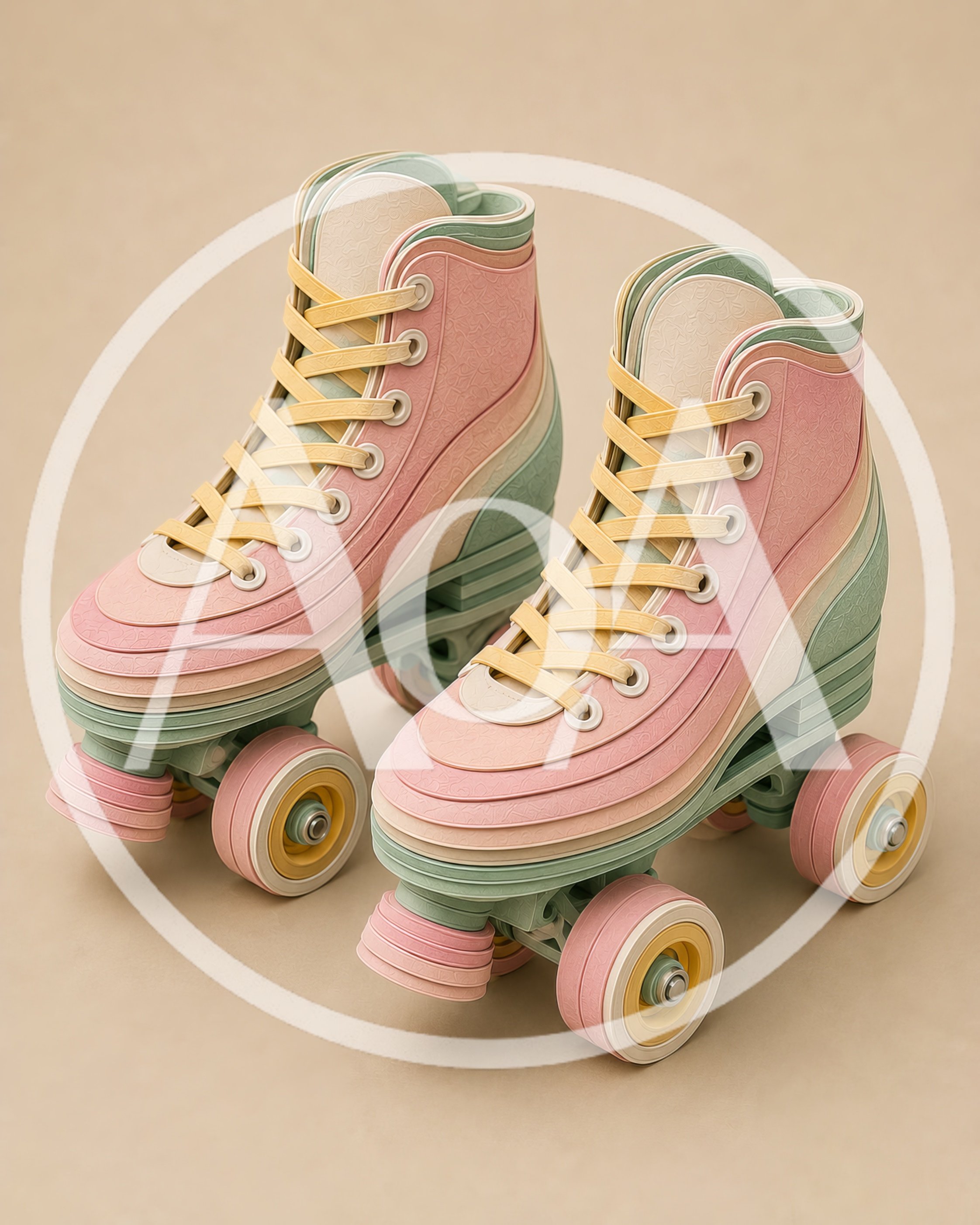 Pastel Layered Paper Art Roller Skates
