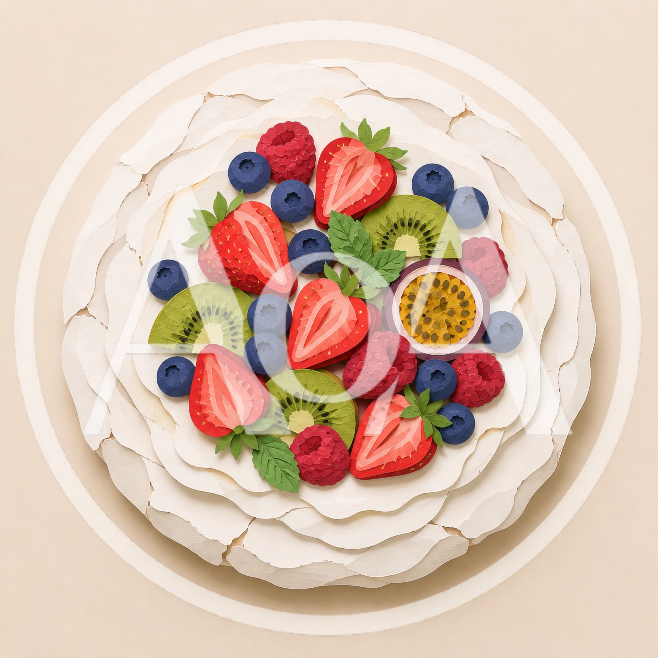 Paper Craft Fruit Topped Pavlova Dessert